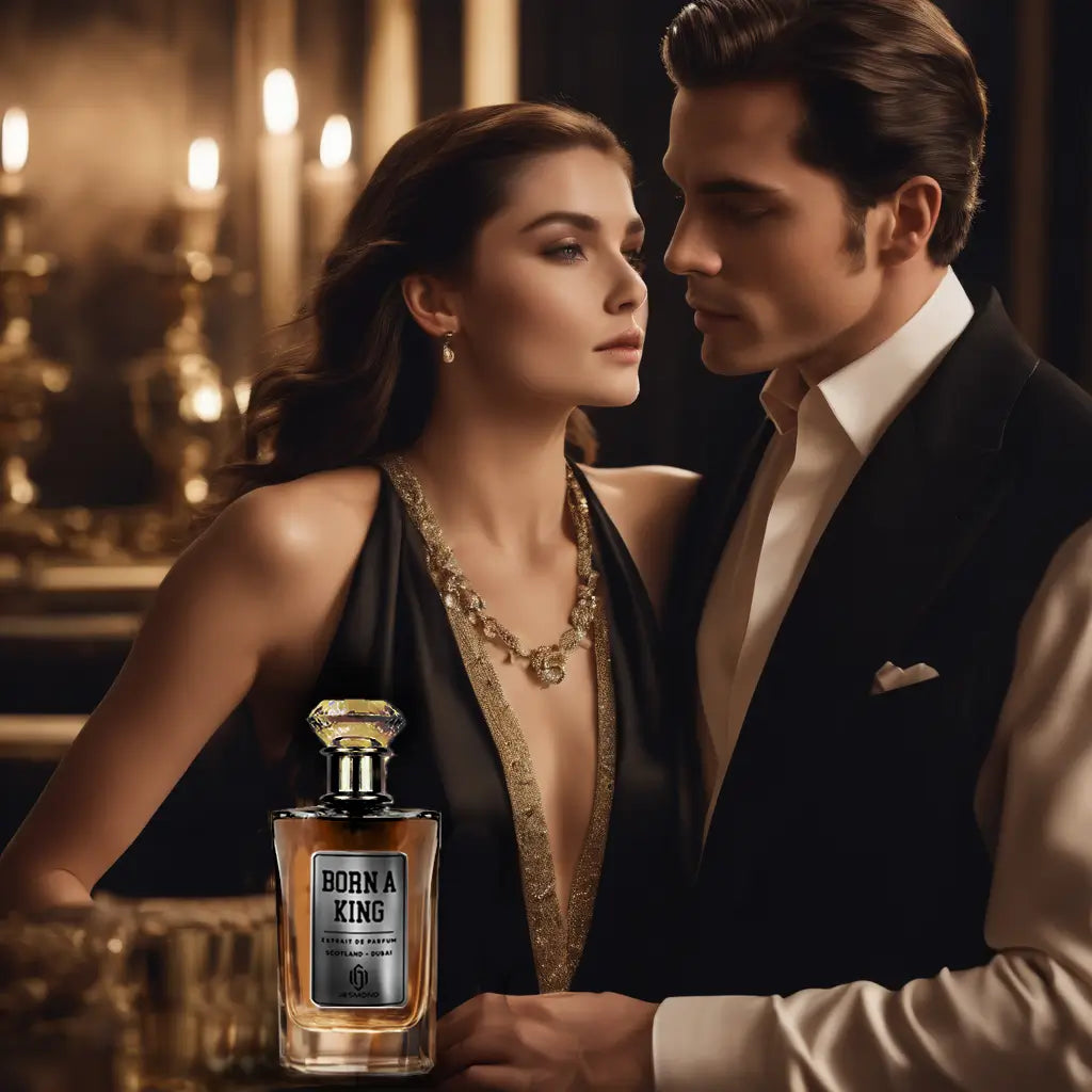 born a king fragrance perfume for men perfume bottle with a man and woman